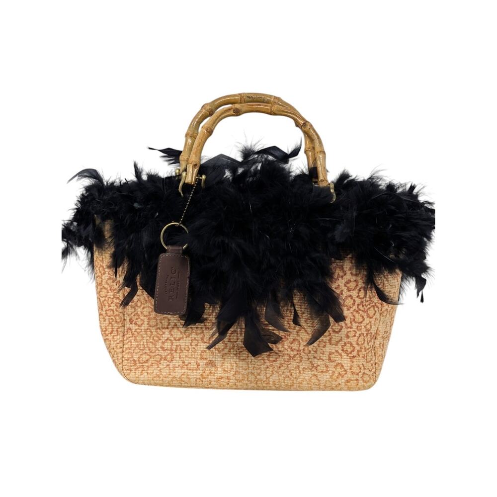 Relic Bamboo Handle Feather Trim Boho Y2K Shoulder Bag Purse